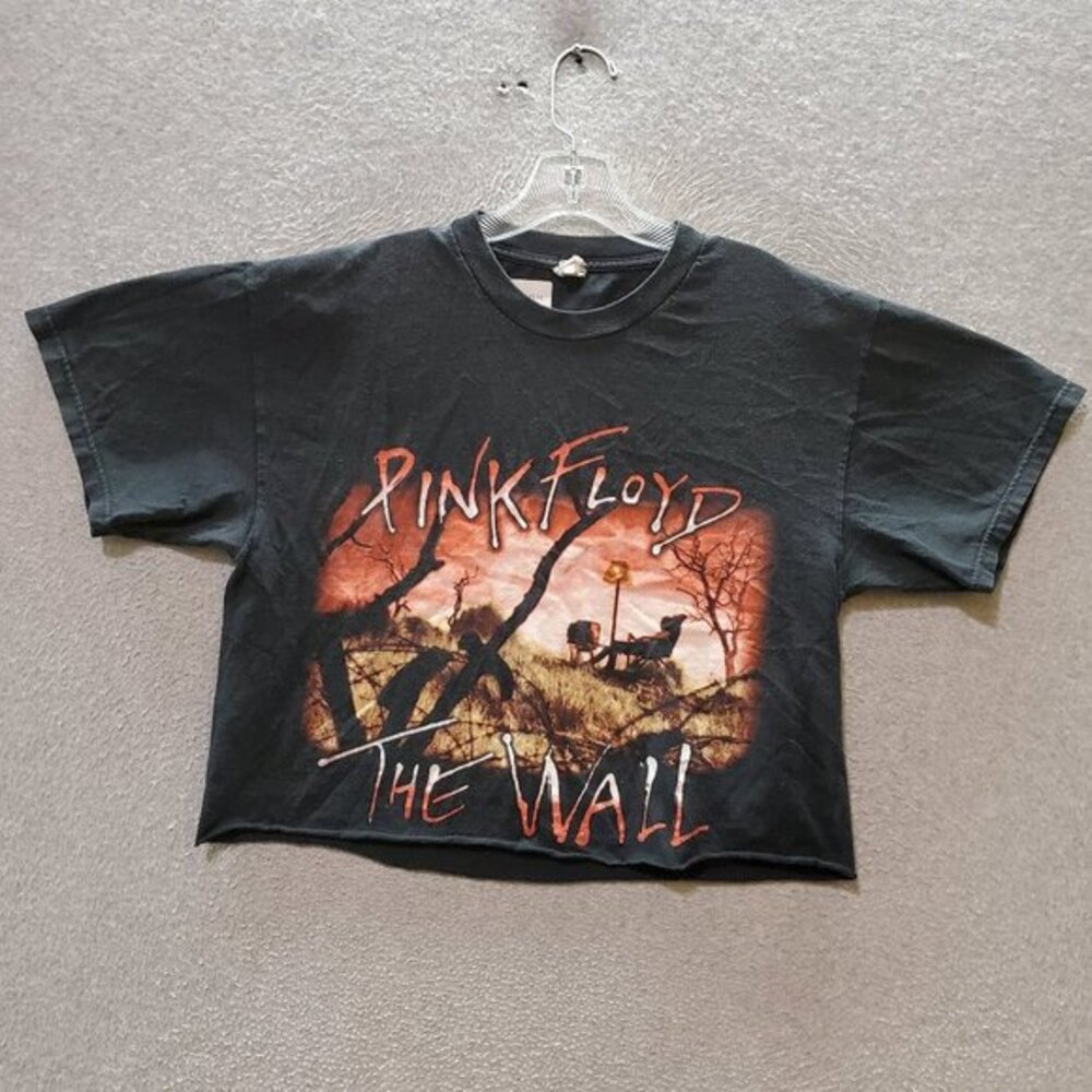 VINTAGE Pink‎ Floyd Women Shirt Large Black Cropped The Wall Concert Tour Band